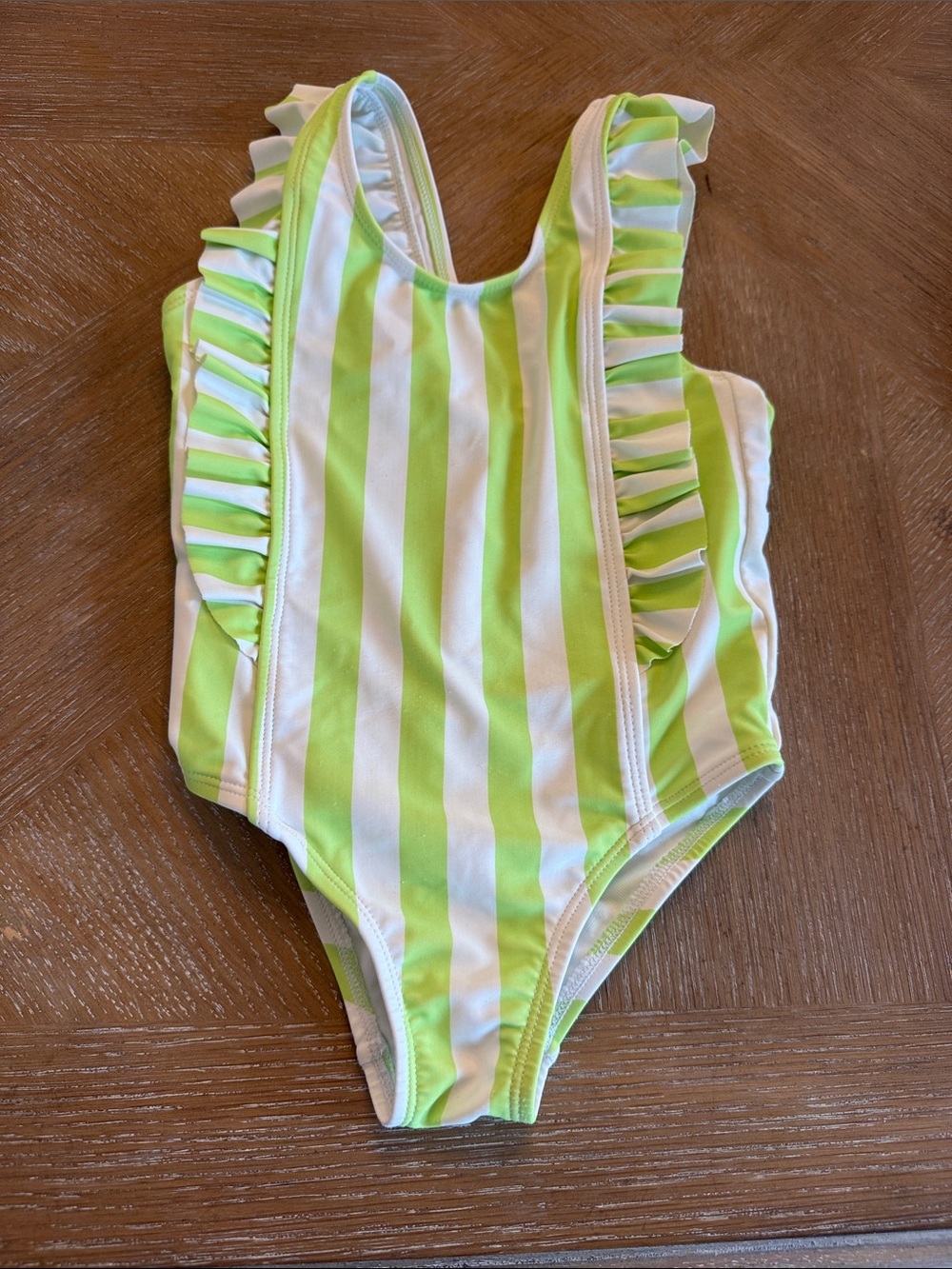 Carter's Lime Green and White Striped Ruffle One-Piece Swimsuit